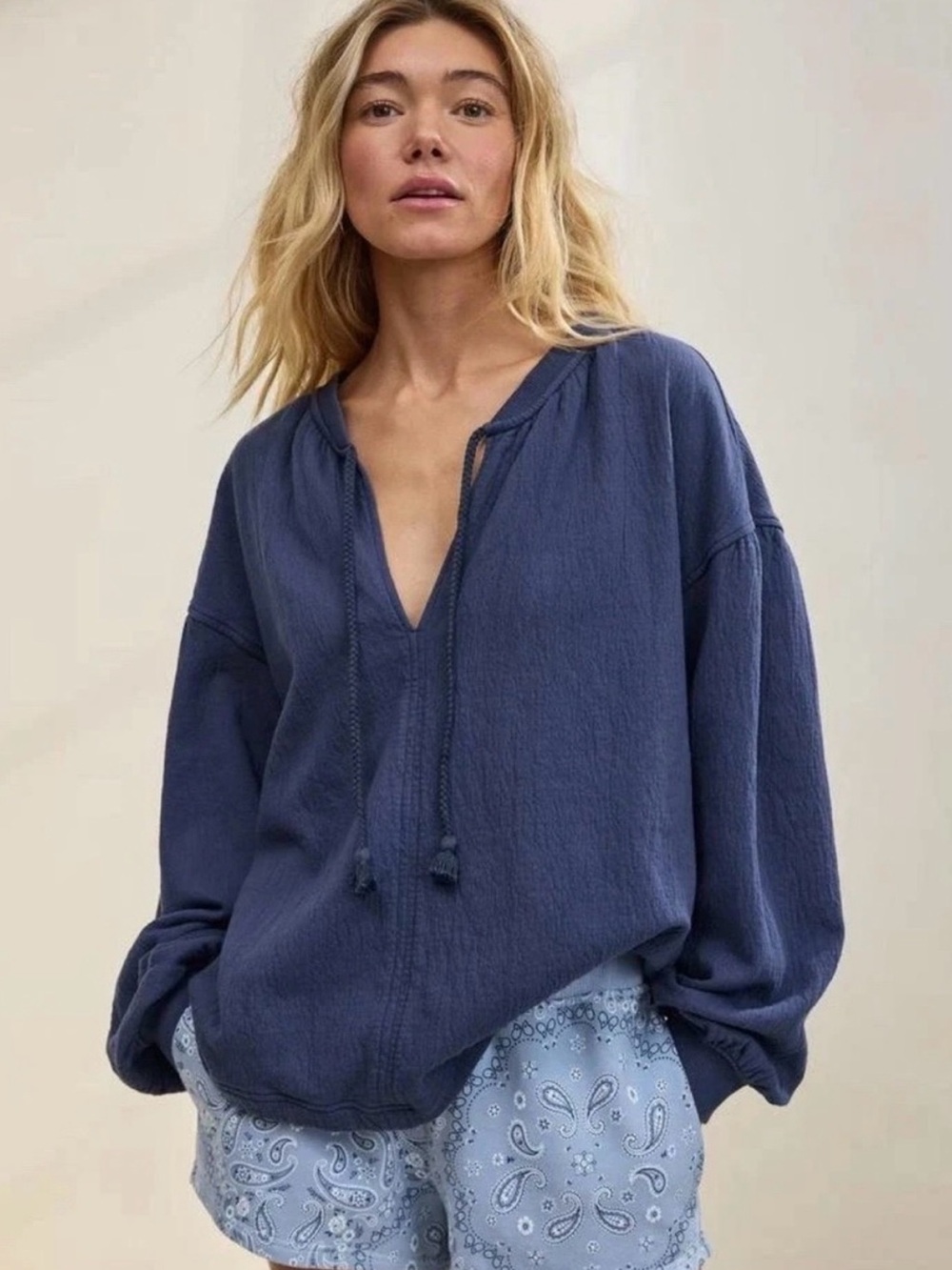 Aerie NWT Easy Street Oversized Sweatshirt Boho Blue Size Small